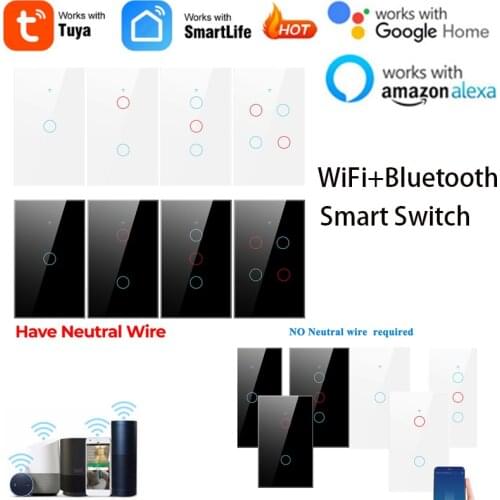 Tuya WiFi+Bluetooth-compatible Smart Touch Switch Home Light Wall Switch Support Alexa Google Home Smart Life Single/Zero Fire