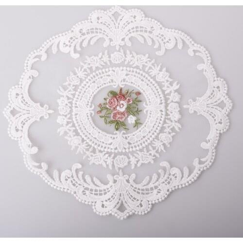 Cusack 28.5 x 30 cm Embroidered Lace Applique Trim for Sofa Curtain Towel Bed Cover Trimmings Home Textiles DIY Cloth White