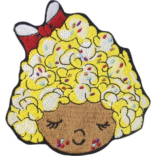 Sleepy Candy Happy Smile Girl Embroidery Patch Custom Shape Cartoon Cute Kids Applique Patches Heat Press Tshirts Jackets Bags