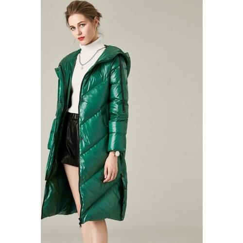 Women newest hooded long duck down jacket female fashion casual loose warm coat for woman lady zipper popular thickened jackets