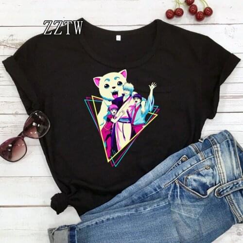Anime Black Tops 2021 Top Tees Tshirts Women O-Neck Tops Gintama Sakata Gintoki T-Shirt Cosplay women shirts Streetwear