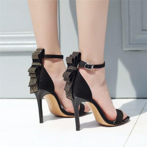 YMECHIC 2018 Large Size 34-45 High Heels Sandals Women Ankle Buckle Strap Rhinestone Butterfly-knot Sexy Thin Heels Party Shoes