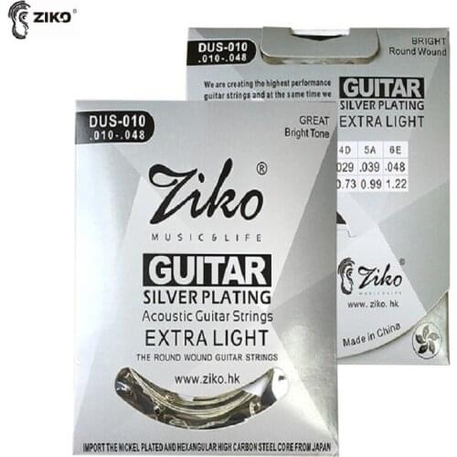 Ziko DUS-010 Silver Plated Acoustic Guitar Strings, Extra Light, 10-48