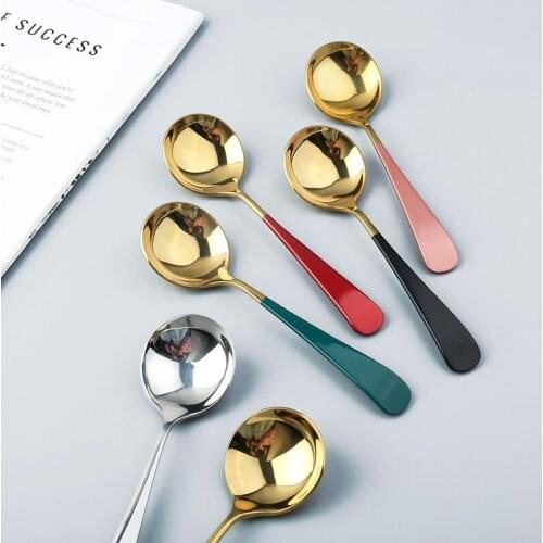 1pcs Elegant Coffee Spoons Stainless Steel Dessert Spoons Kitchen Utensils Fashion Round Spoons 4Colors High Quality
