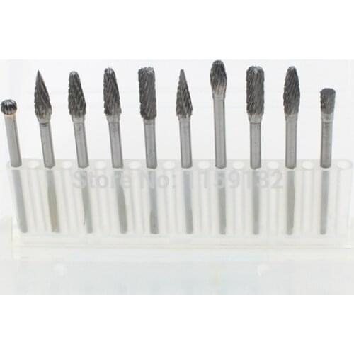10Pcs 1/8" Tungsten Carbide Burr 3x4mm Rotary Cutter files Set CNC Engraving Bit