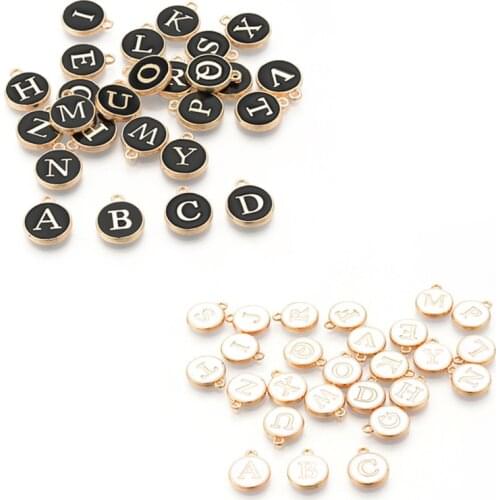 10Pcs/lot Alphabet Letter Double Face Enamel Charms Gold Color 12X14mm Pendants Jewelry Making Handmade Craft For Diy Bracelet