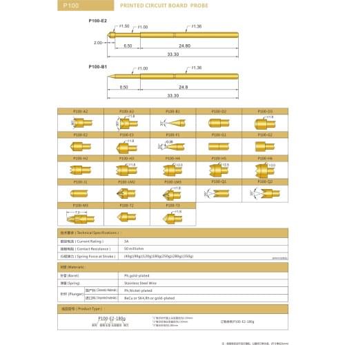 100Pcs/Bag Spring Test Probe HRH Pin PA100-A Dia 1.36mm Length 33.3mm