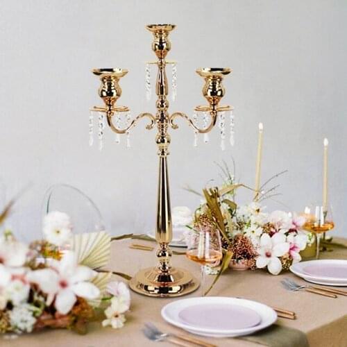 12pcs)Wedding table 3 arms candelabra centerpieces floor gold metal candle holder for wedding decor qq505