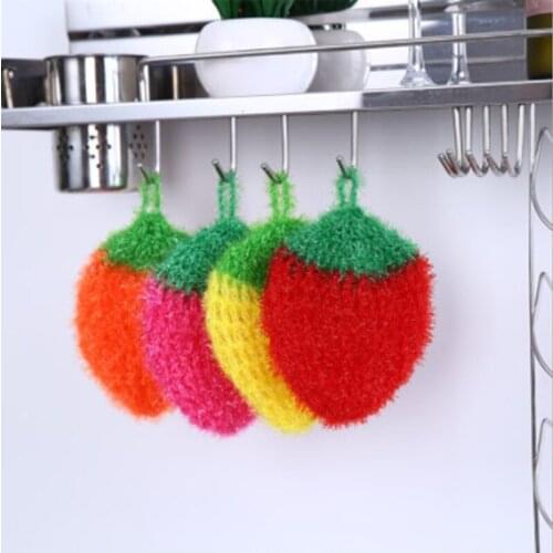 13*14cm Strawberry polyester yarn dish cloth High Quality Cleaning Cloths Rag hand knitting kitchen washing towel Cloth