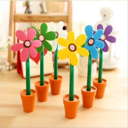 24PCS Creative Lovely Realistic Cartoon Plant Sunflower Potted Ballpoint Pen Office Accessories
