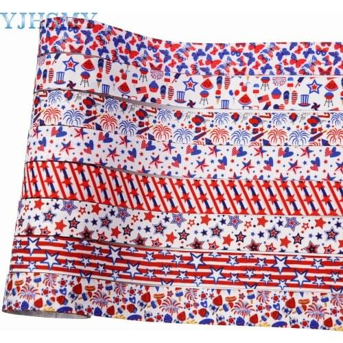 25MM 10Yards M-21324-236 Independence Day Thermal Transfer Printed Grosgrain Ribbons,Bow Cap DIY Party Gift Packaging Materials