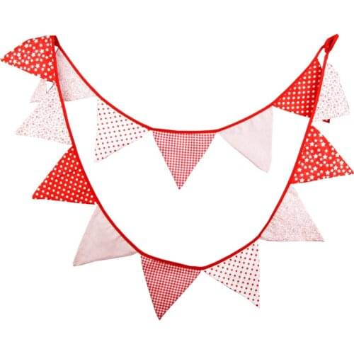 3.4m 14 Flags Red Series Cotton Banner Pennant Garland Children Birthday Bunting Wedding Party Decor Take Photo Tools Gift