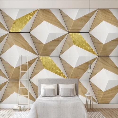 Milofi custom 3D wallpaper mural abstract geometric triangle wood grain golden background wall living room bedroom decoration pa