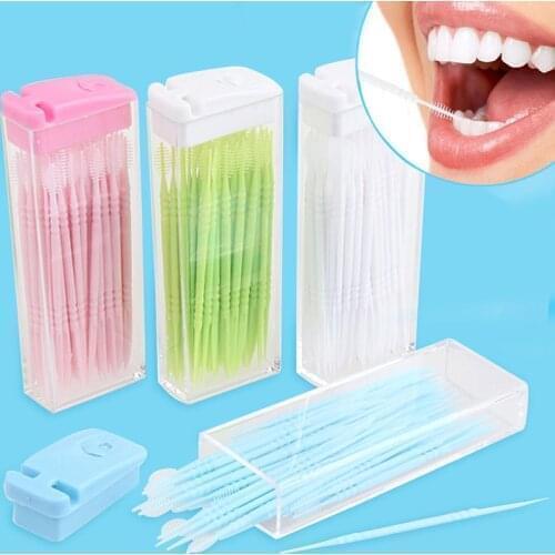 50Pcs/Box Dental Flosser Tooth brush ToothPicks Teeth Oral Hygiene Cleaner Stick Flosser Pick Interdental Brush Cleaning Tool