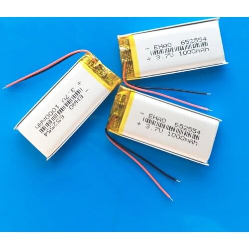 3 pcs 652554 3.7V 1000mAh lipo polymer lithium rechargeable battery for GPS DVD bluetooth recorder e-book camera LED light watch