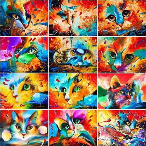 Diy 5d Full Diamond Painting Embroidery Animal Square Round Dirll Color Cat Mosaic Furniture Decoration Hobby Gift