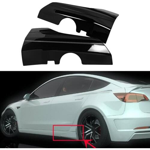 2 Pcs Car for Tesla Model 3 2017-2021+ Glossy Black Primer Bumper Spoiler Rear Lip Side Skirt Rocker Wings Protection Trim Kit