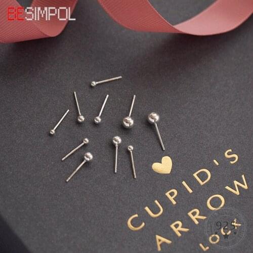 Besimpol Real 925 Sterling Silver Ball Stud Earrings 2-5mm Simple Round Beads Stud Earrings For Women Anti Allergy Fine Jewelry