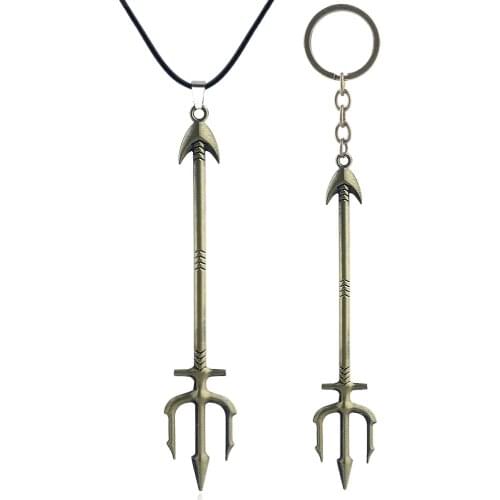 1pc Hot Movie Trident of Neptune Keychain Weapon Model Pendant High Quality Gold Metal Accessories Men Jewelry