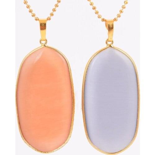 Reiki Chakra Natural Gem Stone Moonstone Bluestone Oval-Shape Necklaces & Pendants for Men Women Healing Jewellery D411