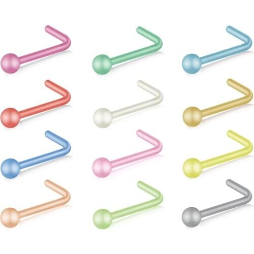 12PCS Colorful Bioflex L Shaped Nose Ring Stud Retainer Women Body Jewelry 20G Top 2mm Acrylic Nose Piercing Daily Replacement