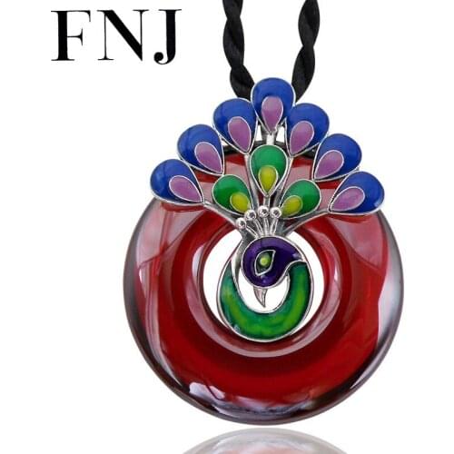 FNJ 925 Silver Shaolan Peacock Pendant for Jewelry Making 100% Original Pure S925 Sterling Silver Pendants Women Garnet Red