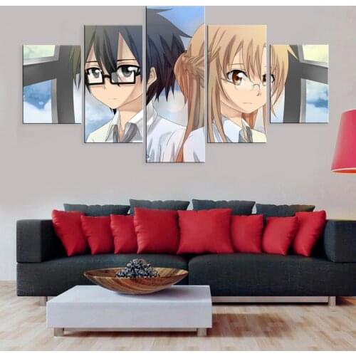 Canvas Painting 5 Pcs Sword Art Online Asuna Wall Art HD Anime Print Poster Modern Living Room Modular Picture Home Decoration