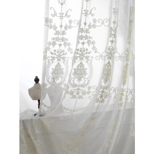 Customized European Window Screen White Gauze High-end Lace Embroidered Bay Window Curtains for Living Dining Room Bedroom