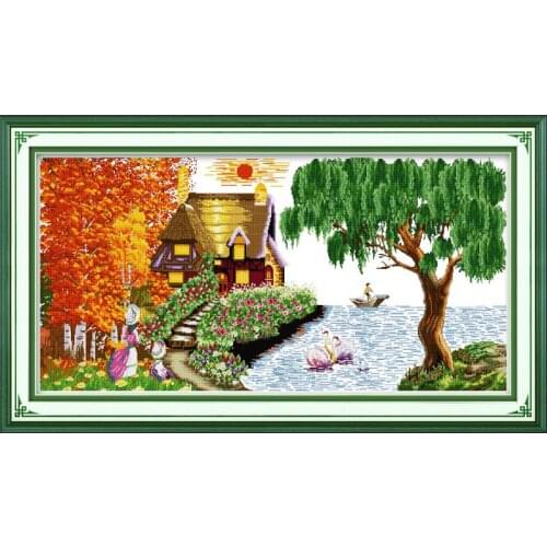 Joy Sunday Cross Stitch Dream Homes Kits Sitting Room Decorations 11CT 14CT DMS Cross Stitch Pattern Embroidery Needlework Kits