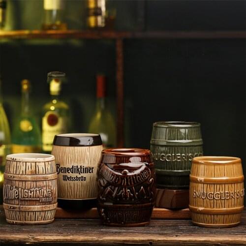 Ceramics Wooden barrel tiki mug funny coffee mugs Personalized porcelain cups bar utensils beer Wine vodka cocktail Drinkware
