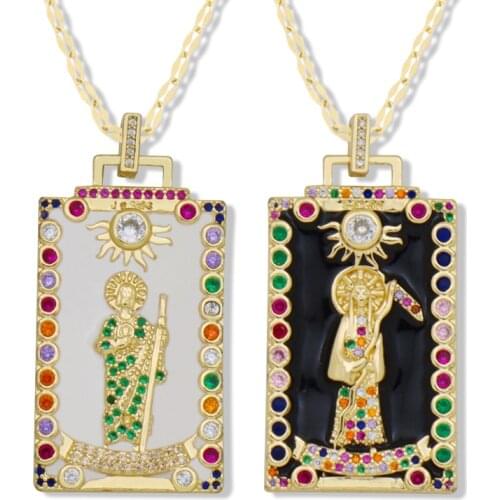 Classic Gothic Death Scythe Skull Necklace Zirconia for Women Man Big Pendant Priest Jewelry Stainless Steel Link Chain Necklace