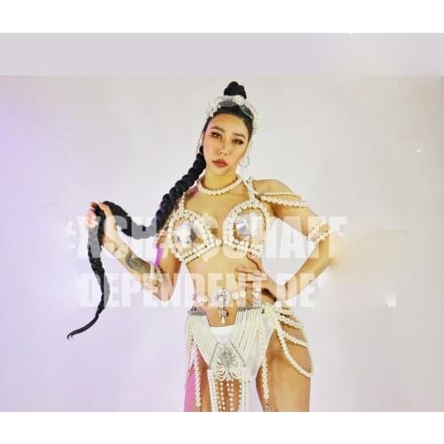 Club dancer outfit Pearl dance bikini Nightclub bar GOGO pearls retro transparent DS tour costume