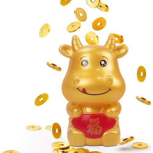 Piggy Bank Golden Bull Cartoon Children Coin Bank Child Money Bank Shatterproof Money Saving Box Mini Creative Coin Bank