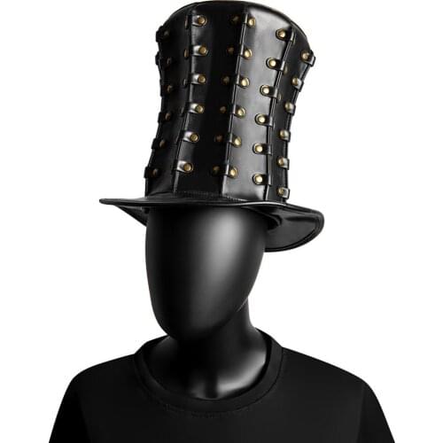 Halloween hat mens PU punk hat European and American neutral rivet high top party hat anime party supplies