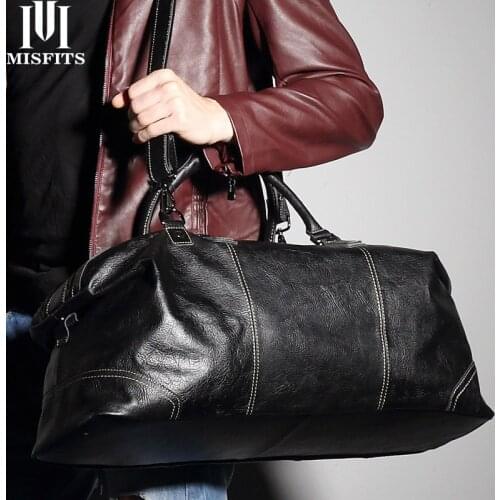 Leather Travel Bag Mens Hand-held Large-capacity Business Trip Luggage Bag First Layer Leather Travel Bag