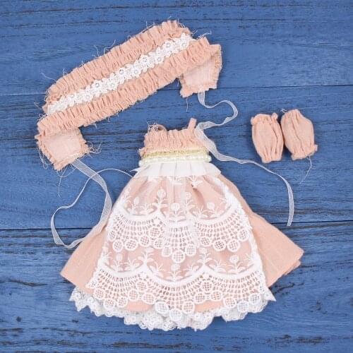 ICY DBS Blyth doll clothes pink dress with pearl oversleeve and the headband Vintage toy outfits