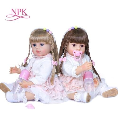Shipment from Russia 55CM original full body silicone bebe doll reborn toddler girl doll has long hair of two colors bath toy