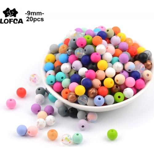 LOFCA 9mm 20pcs/lot Round Loose Silicone Beads For Silicone Necklace DIY Silicone Teething Necklace Silicone Beads BPA Free