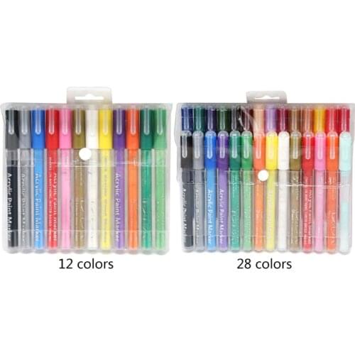12/28 Color Fine Tip Washable Acrylic Paint Markers for Ceramic Glass Kids Craft