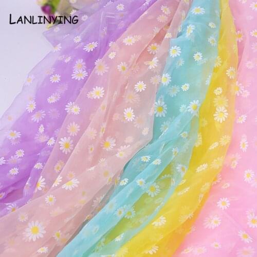 Cute Daisy Printing Organza Fabric For Girls Summer Dress Princess Dress Handmade DIY Curtain Clothing Decoration Fabric P043