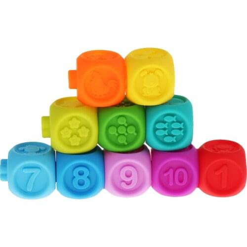 10Pcs Multi-functional Soft Squeeze Building Blocks, Great for Baby Teething, Bath Time Squirting Toy Set