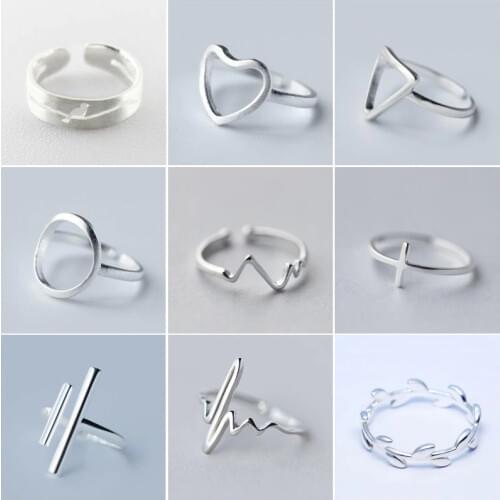 SMJEL Trendy Geometric Rings for Women Adjustable Round Triangle Heartbeat Finger Ring Minimalist Jewelry bagues pour femme 2019