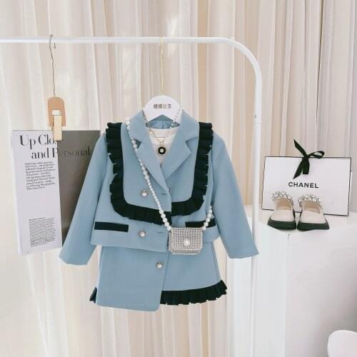 2021 Korea style boys girls 2 pcs set blazer+skirt autumn cotton kids suit 4-9 years