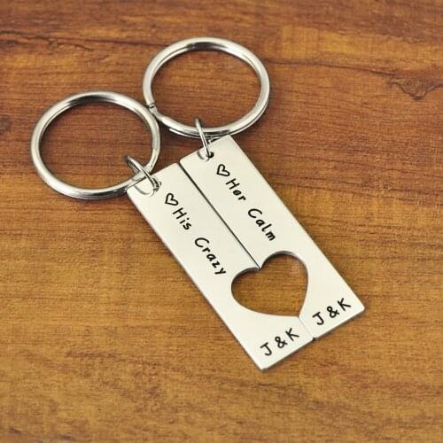 Personalized Couples Keychain Set, Custom Heart Key Ring Set with Heart Cut Out Valentines Gift Boyfriend Gift