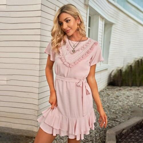 Summer Casual Women Ruffle Tassel Mini Dress Fashion Short Sleeve O-neck Solid Vestido White Street Dresses For Women Robe Femme