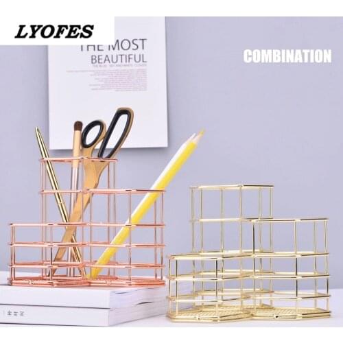 New Rose Gold Hollow Pen Pencil Pot Holder Makeup Brushes Storage Desk Organiser Container Organizer Desk Stationery Decor