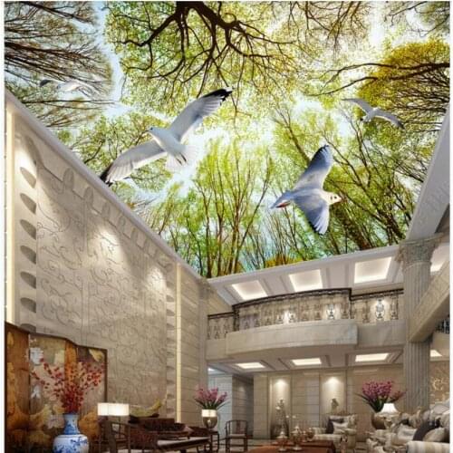 Custom photo 3d ceiling murals wallpaper Big tree sky pigeon living room home decor 3d wall murals wallpaper for walls 3 d