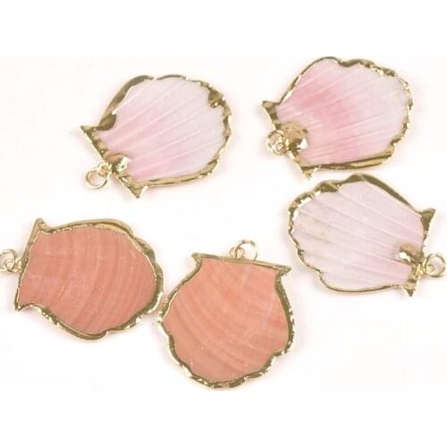 Mix Gold Plated Threaded Shell For Earring Craft Home Decor DIY Charms Natural Sector Seashells Handmade Pendant 5pcs tr0269
