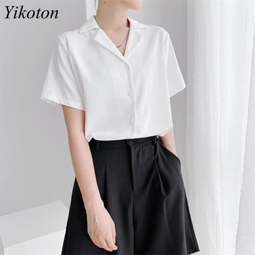 Chiffon White Shirt Womens Top Casual Summer Korean Fashion Blouses Shirts Short/Long Sleeve Formal Suit Collar For Work Wear
