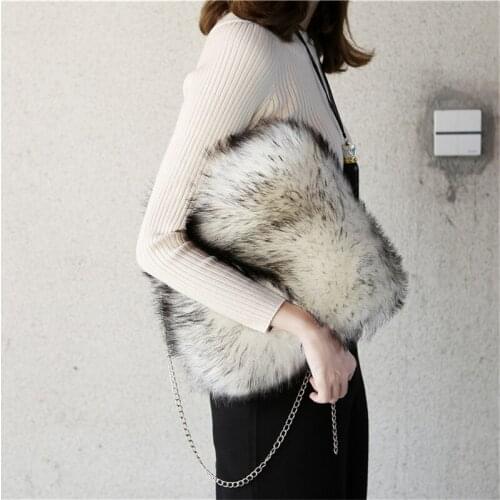 Faux Fur Bag 2020 Winter Trendy Chain Shoulder Bag Fox Fur Crossbody Bags For Women Designer Handbags Luxury Bolsa de hombro